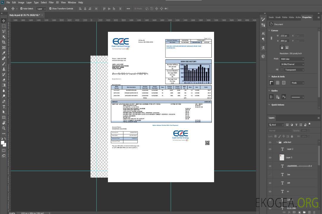 Modèle de facture de services publics d'entreprise USA Minnesota East Central Energy aux formats Word et PDF template